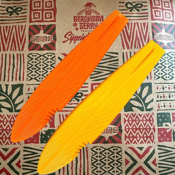 2 Beachbum Berry's Sippin Santa Tiki Swizzle Sticks Surfboard Orange and Yellow - Picture 2 of 4
